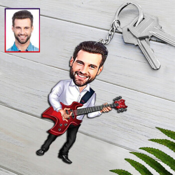 Kişiye Özel Gitarist Karikatürlü Anahtarlık